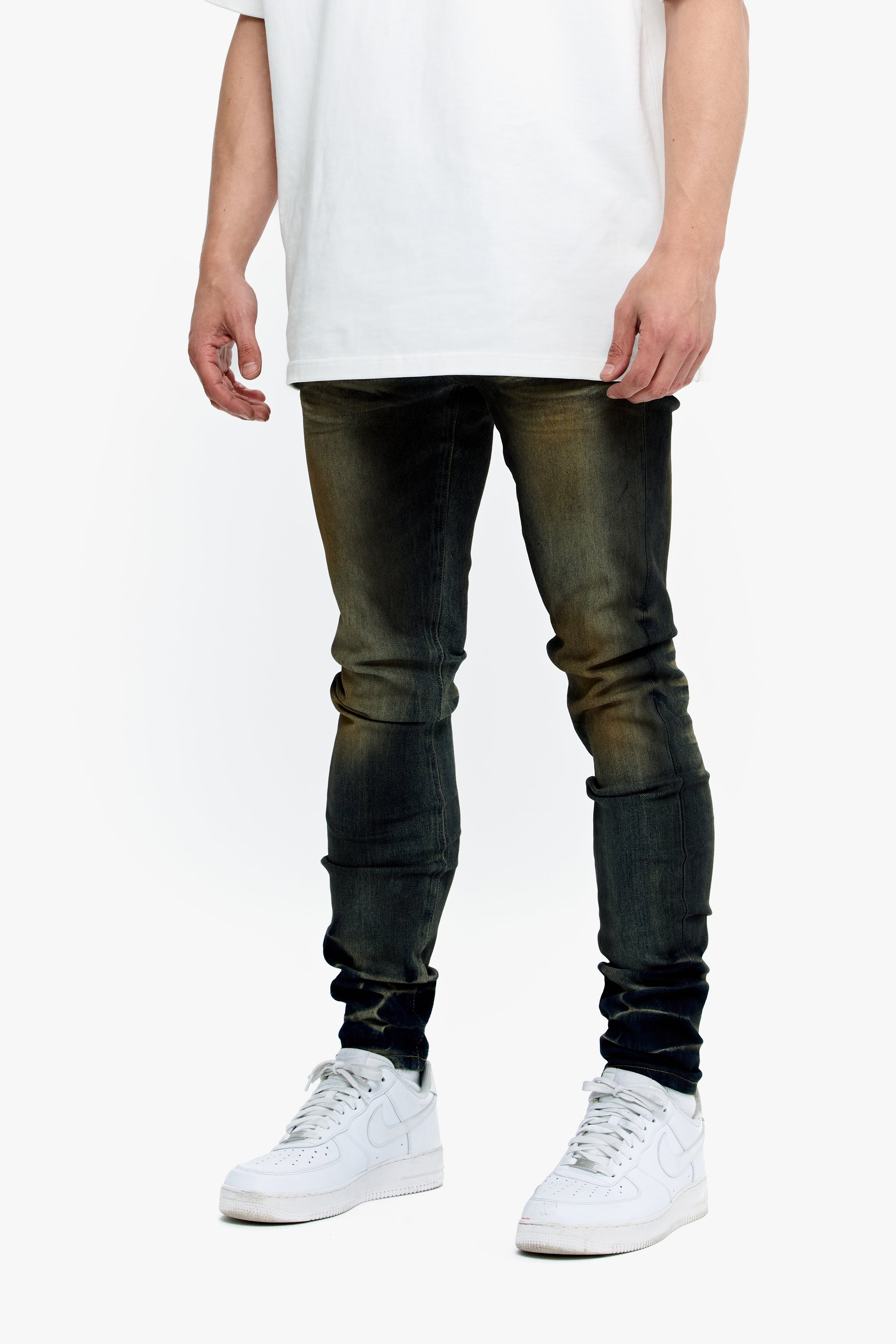 Mr.Flex Yellow Vintage Blue Wash Skinny Jeans