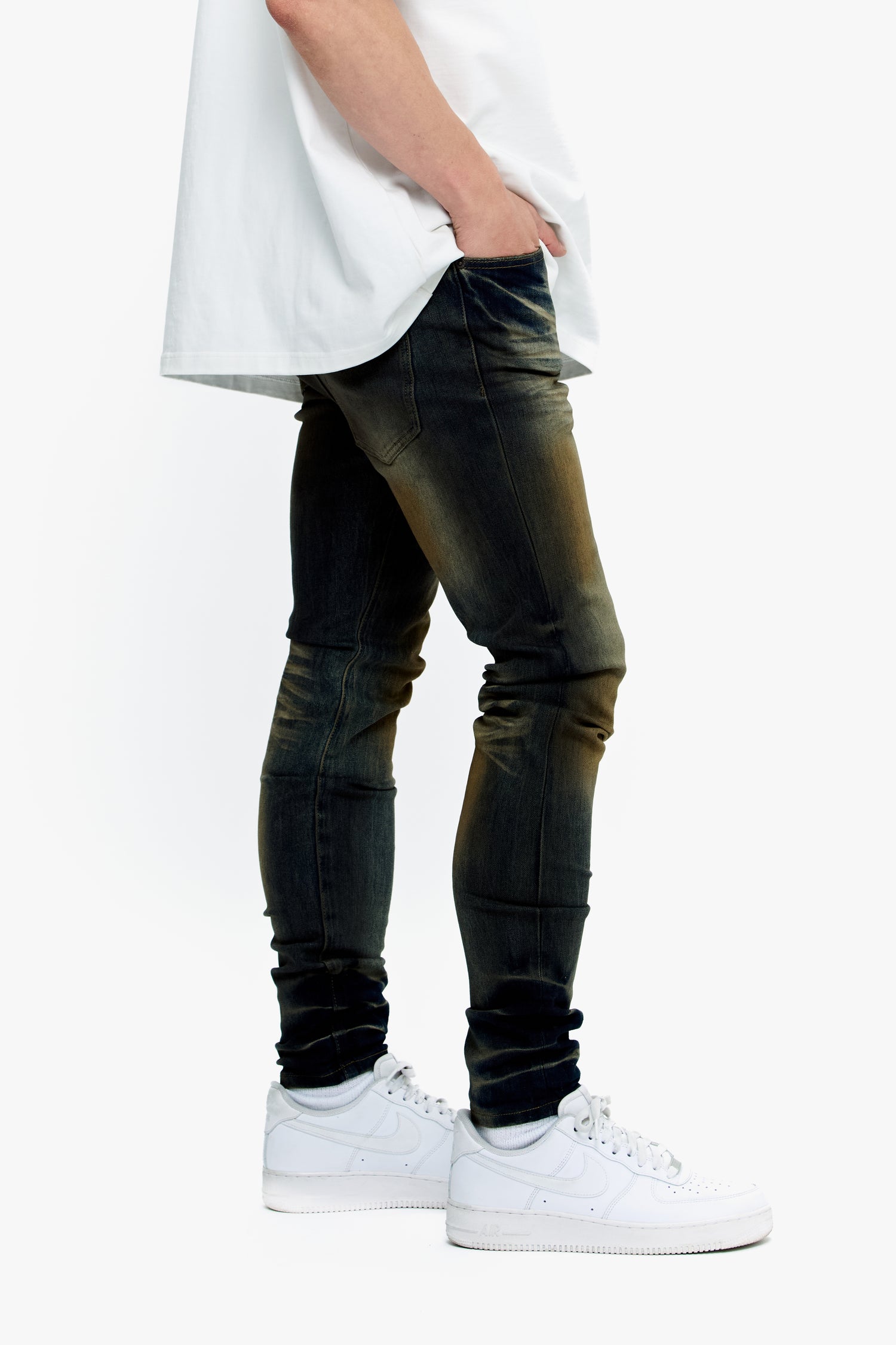 Mr.Flex Yellow Vintage Blue Wash Skinny Jeans