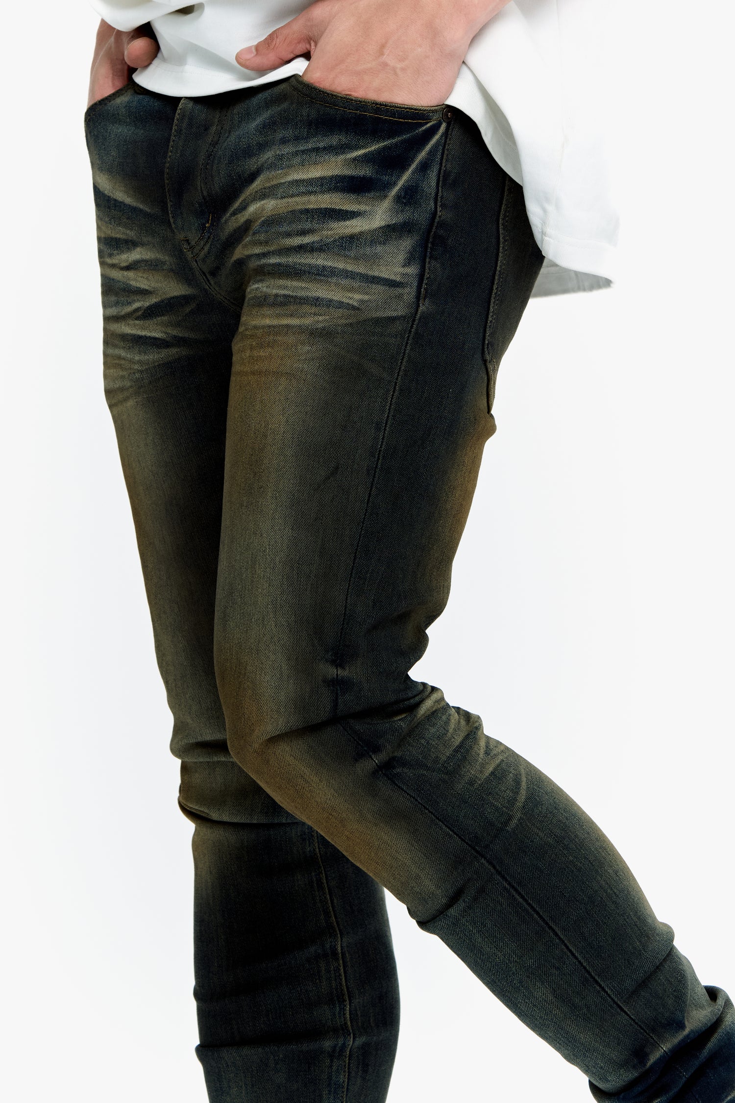 Mr.Flex Yellow Vintage Blue Wash Skinny Jeans