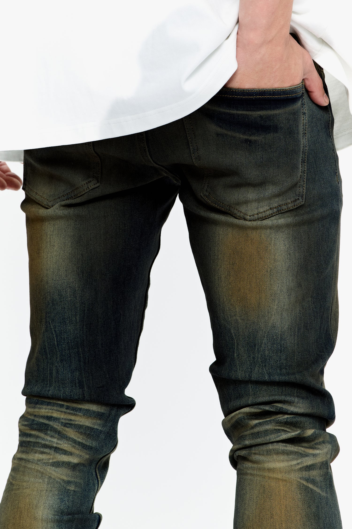 Mr.Flex Yellow Vintage Blue Wash Skinny Jeans