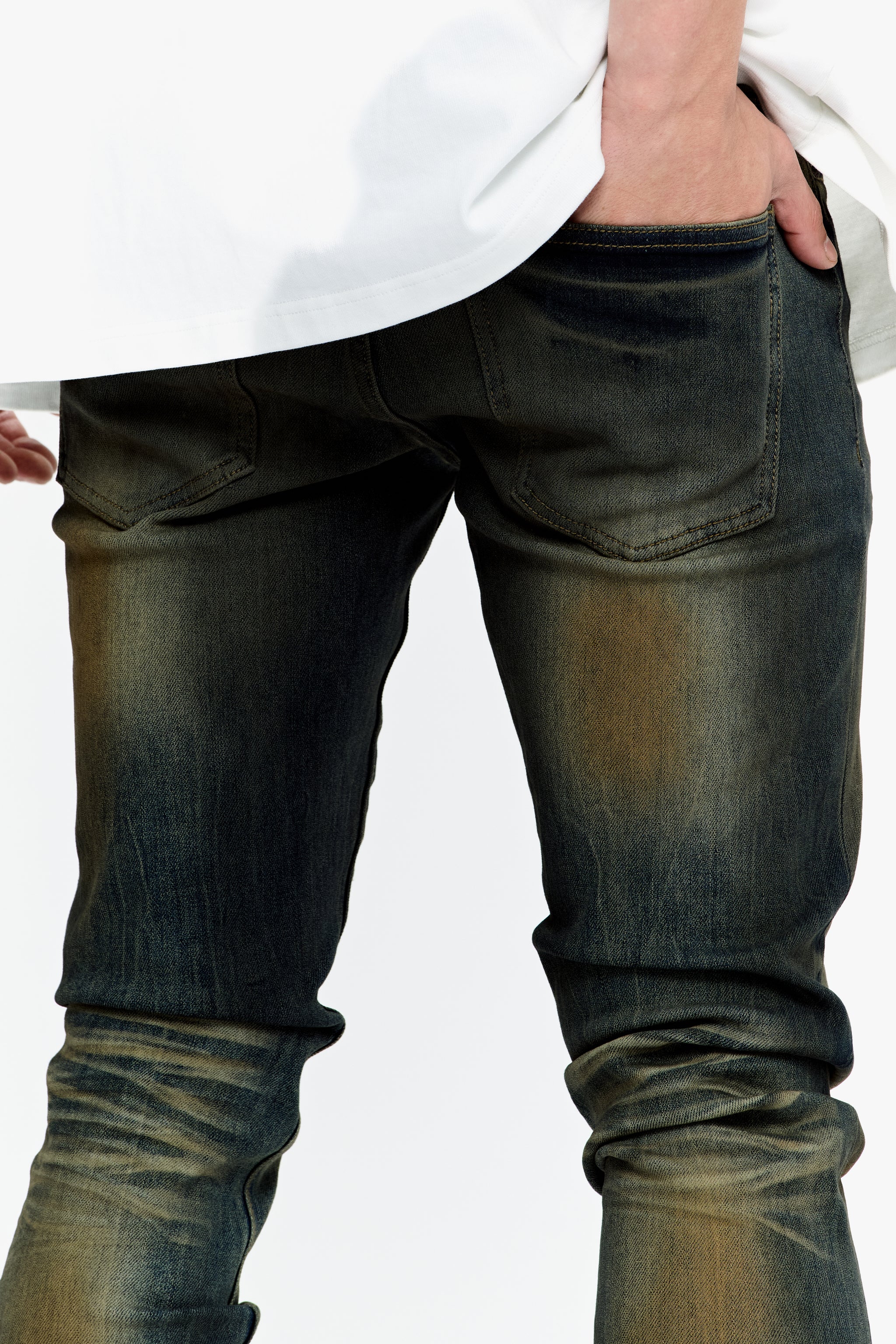 Mr.Flex Yellow Vintage Blue Wash Skinny Jeans