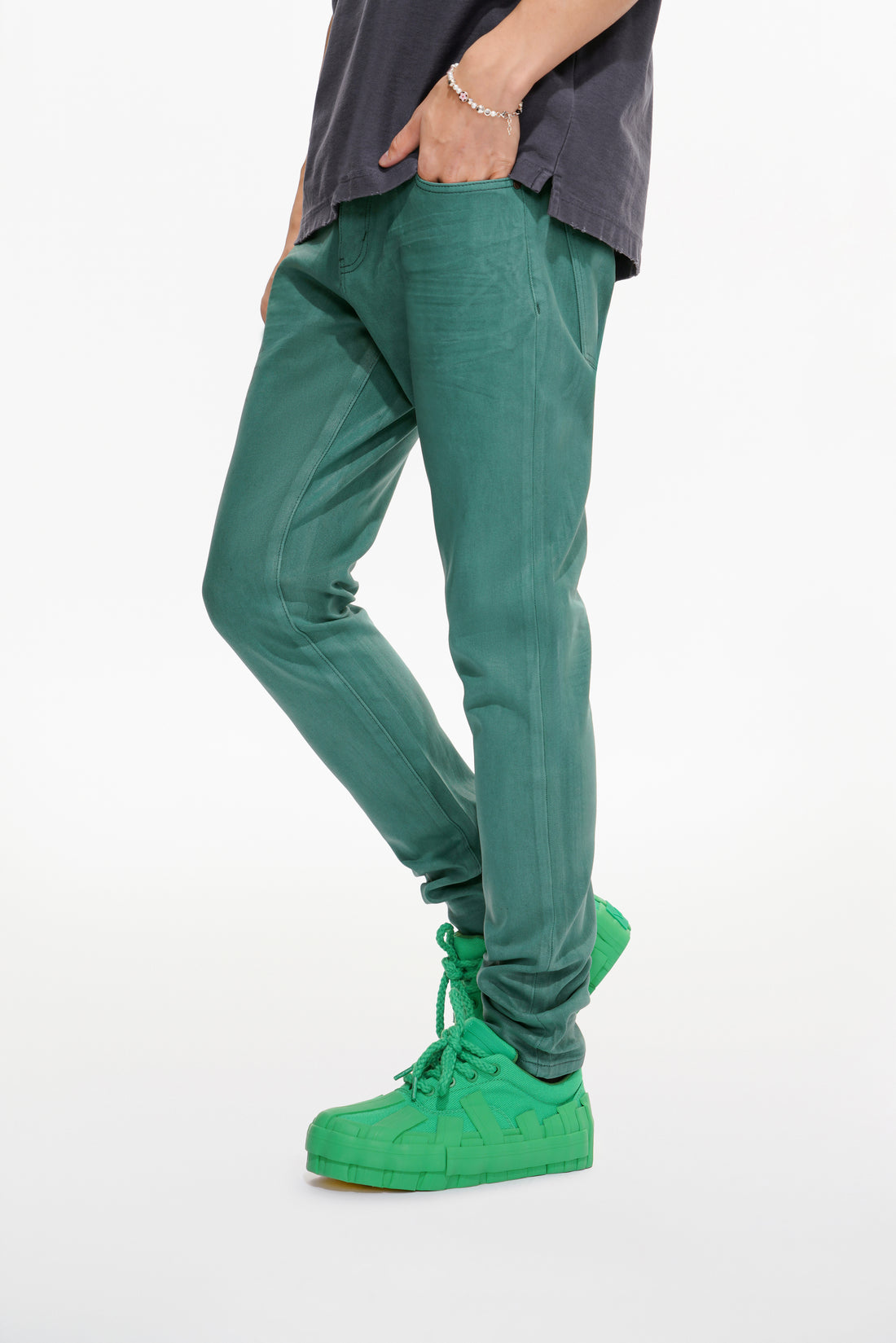 Mr.Slim Green Waxed Skinny Jean