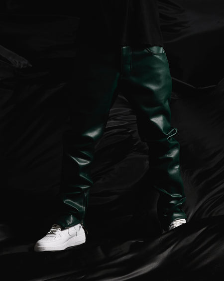 "JEDI" DARK GREEN SKINNY/STACKED FLARE JEAN