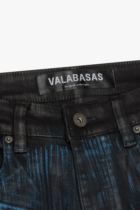 "RUNNER" BLACK BLUE WAXED SKINNY JEAN