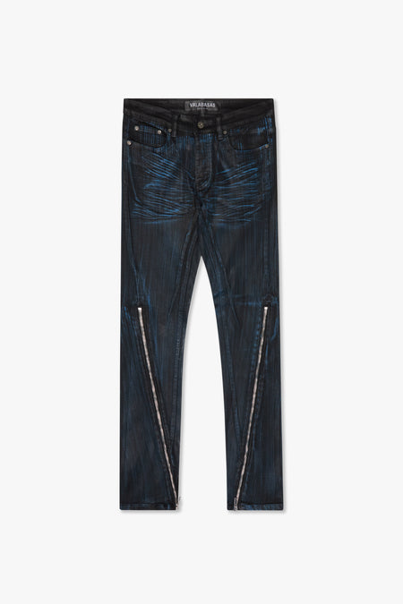 "RUNNER" BLACK BLUE WAXED SKINNY JEAN