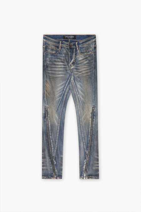 "RUNNER" BLUE DIRTY WASH SKINNY DENIM