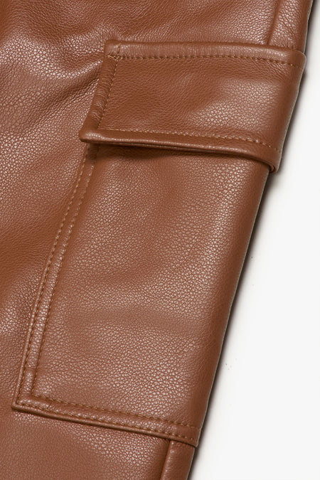 "CITING" BROWN SKINNY VEGAN LEATHER JEAN