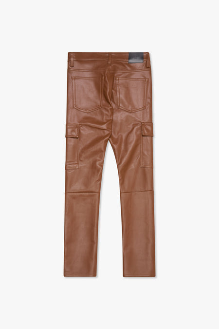 "CITING" BROWN SKINNY VEGAN LEATHER JEAN