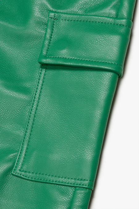 "CITING" GREEN SKINNY VEGAN LEATHER JEAN