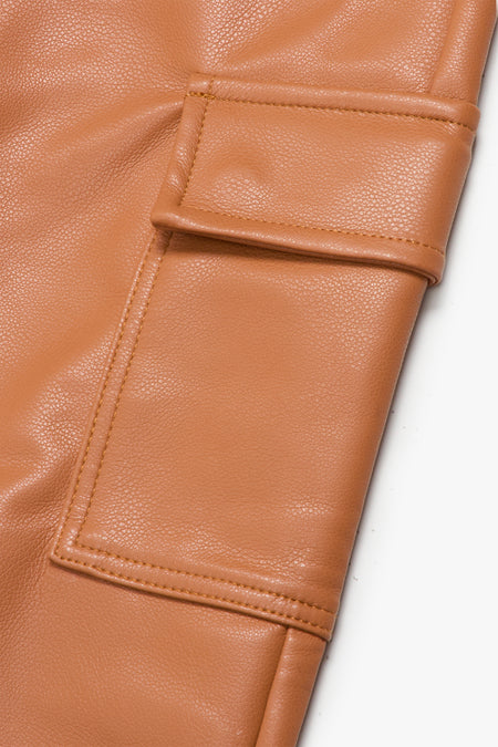 "CITING" WHEAT SKINNY VEGAN LEATHER JEAN