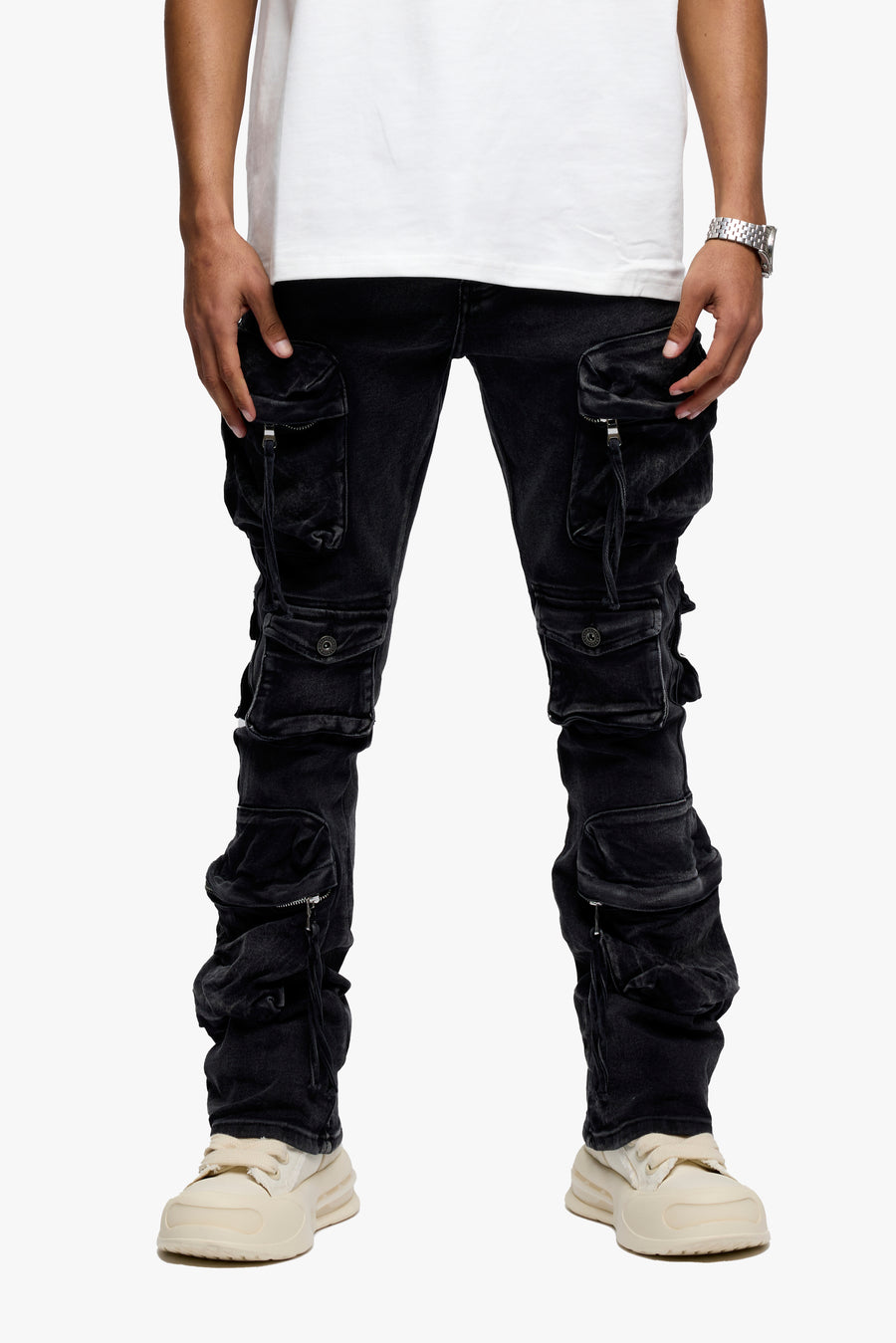 Strike Black Washed Stacked Flare Jean