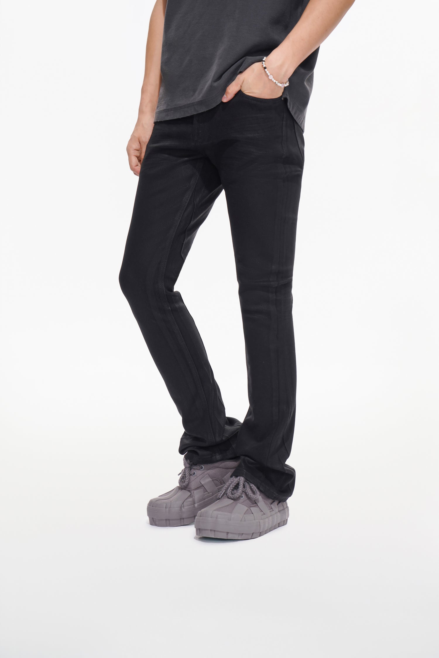 Mr.Stacked Black Waxed Jeans