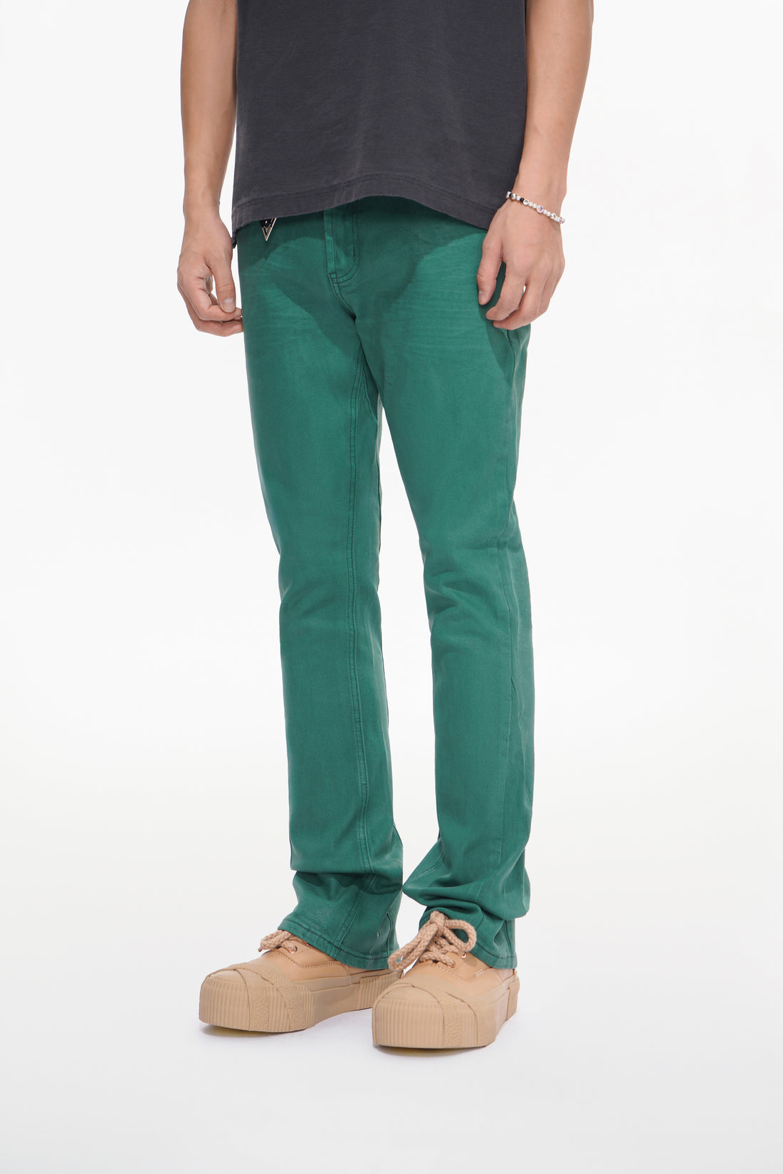 Mr.Stacked Green Waxed Jean