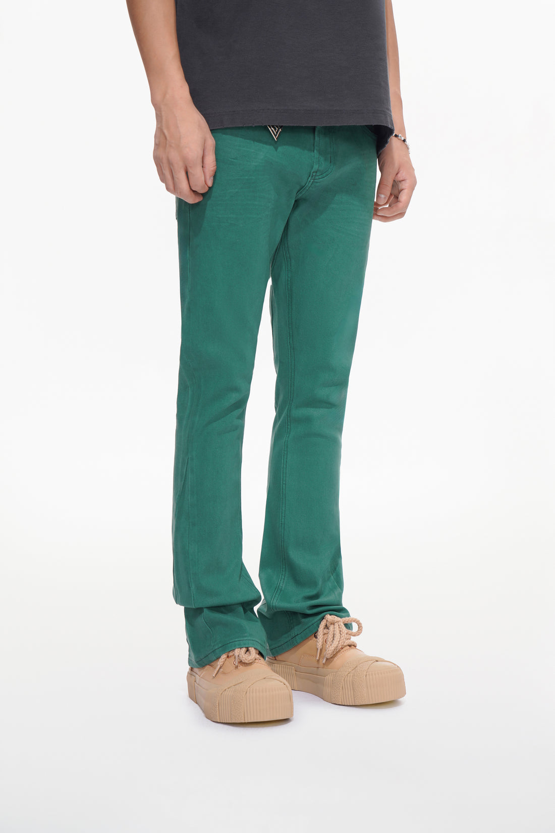 Mr.Stacked Green Waxed Jean