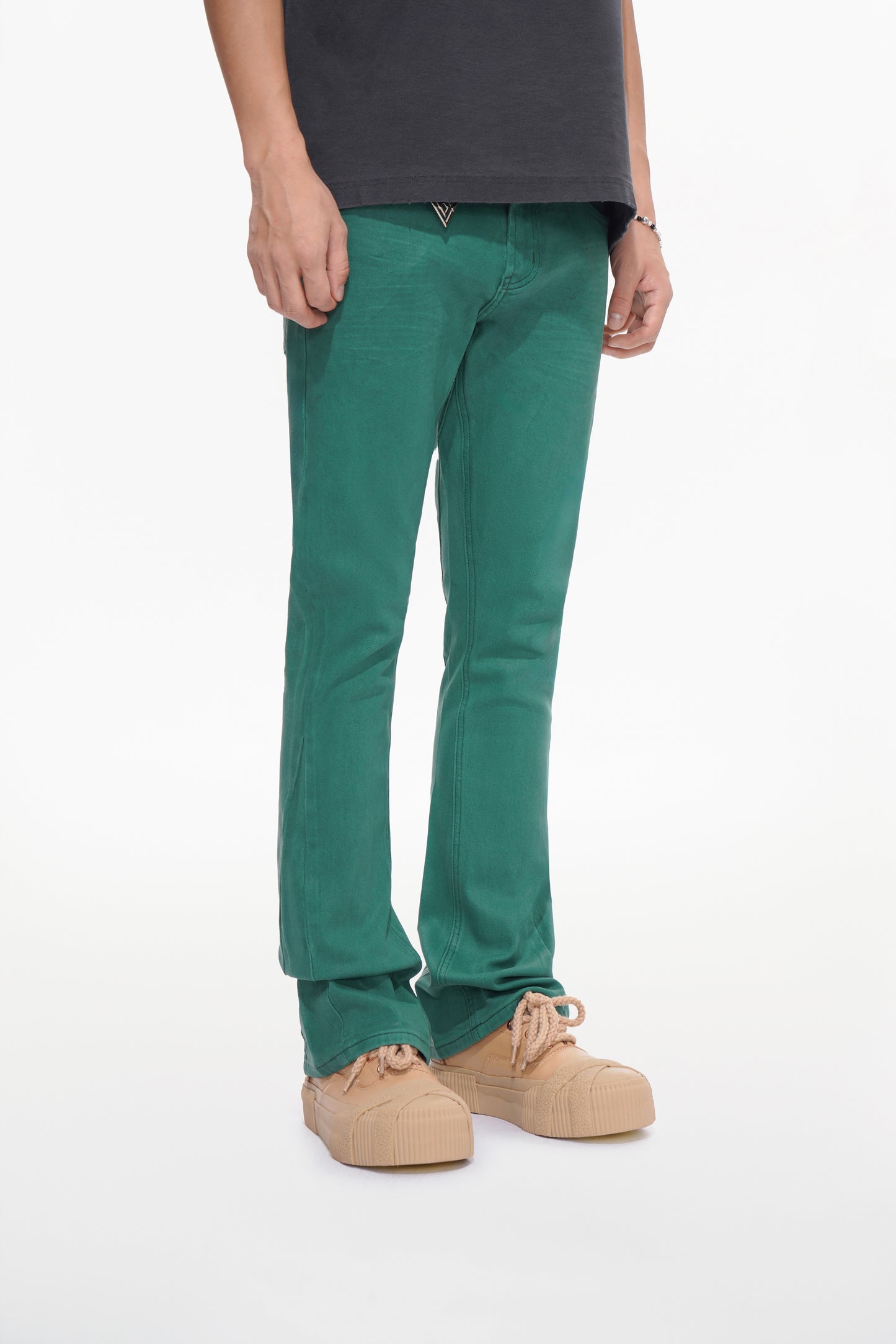 Mr.Stacked Green Waxed Jean