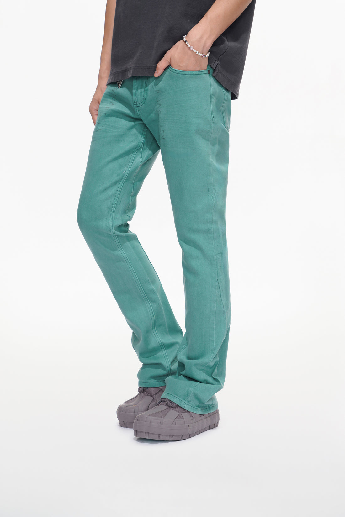 Mr.Stacked Teal Waxed Jean