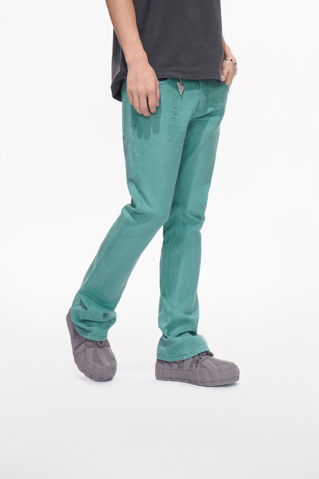 Mr.Stacked Teal Waxed Jean