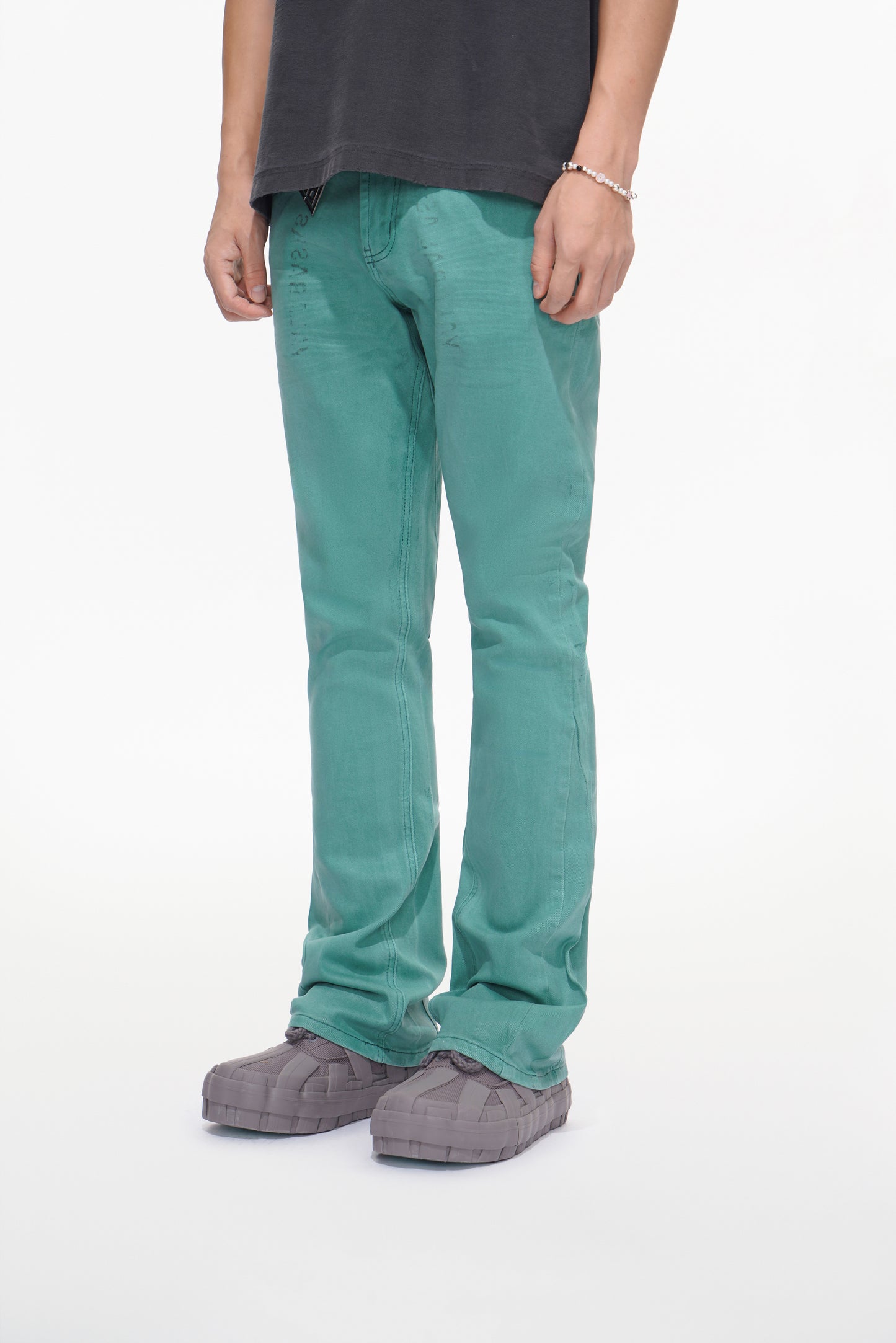 Mr.Stacked Teal Waxed Jean