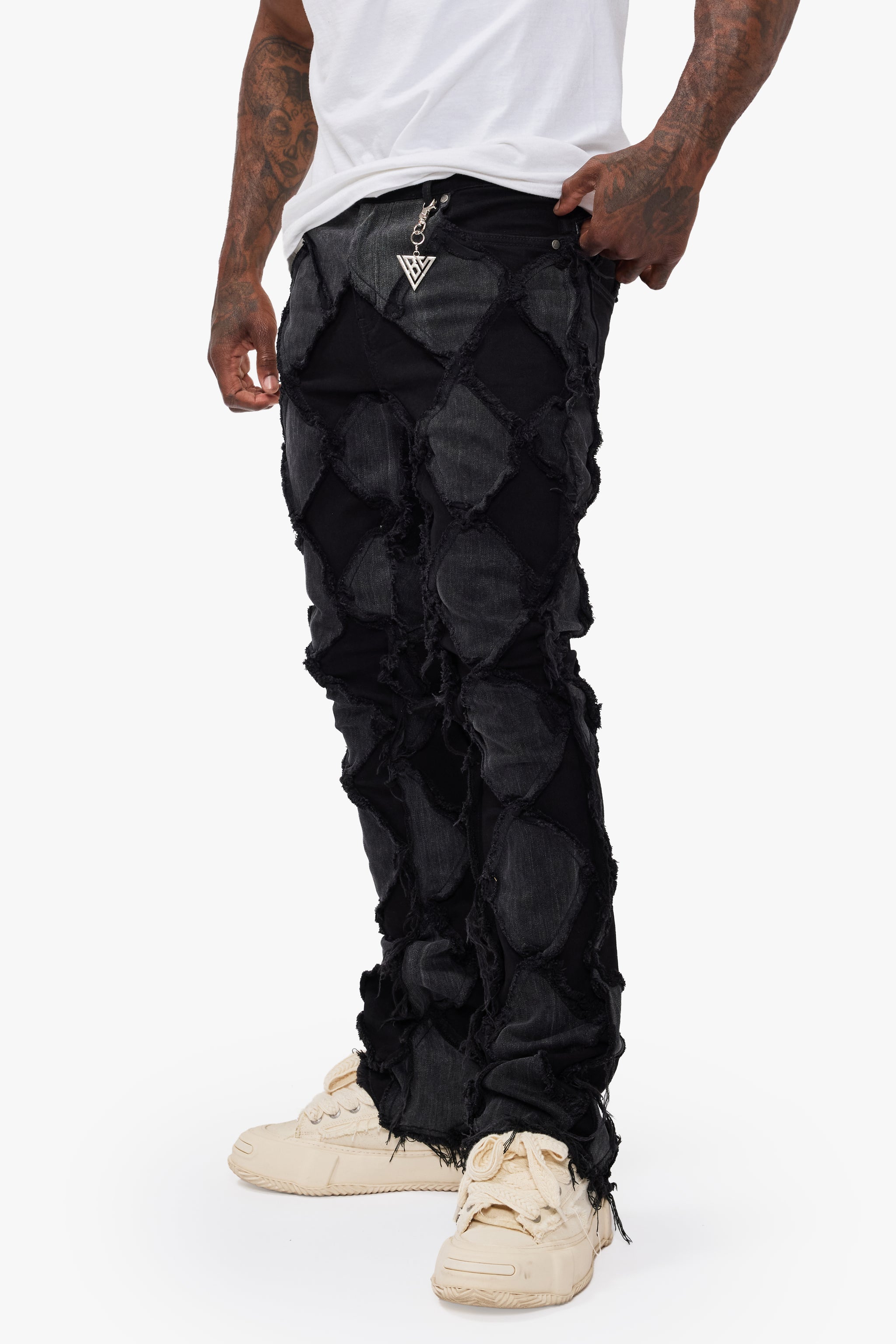 Pocket Black Grey Stacked Jeans
