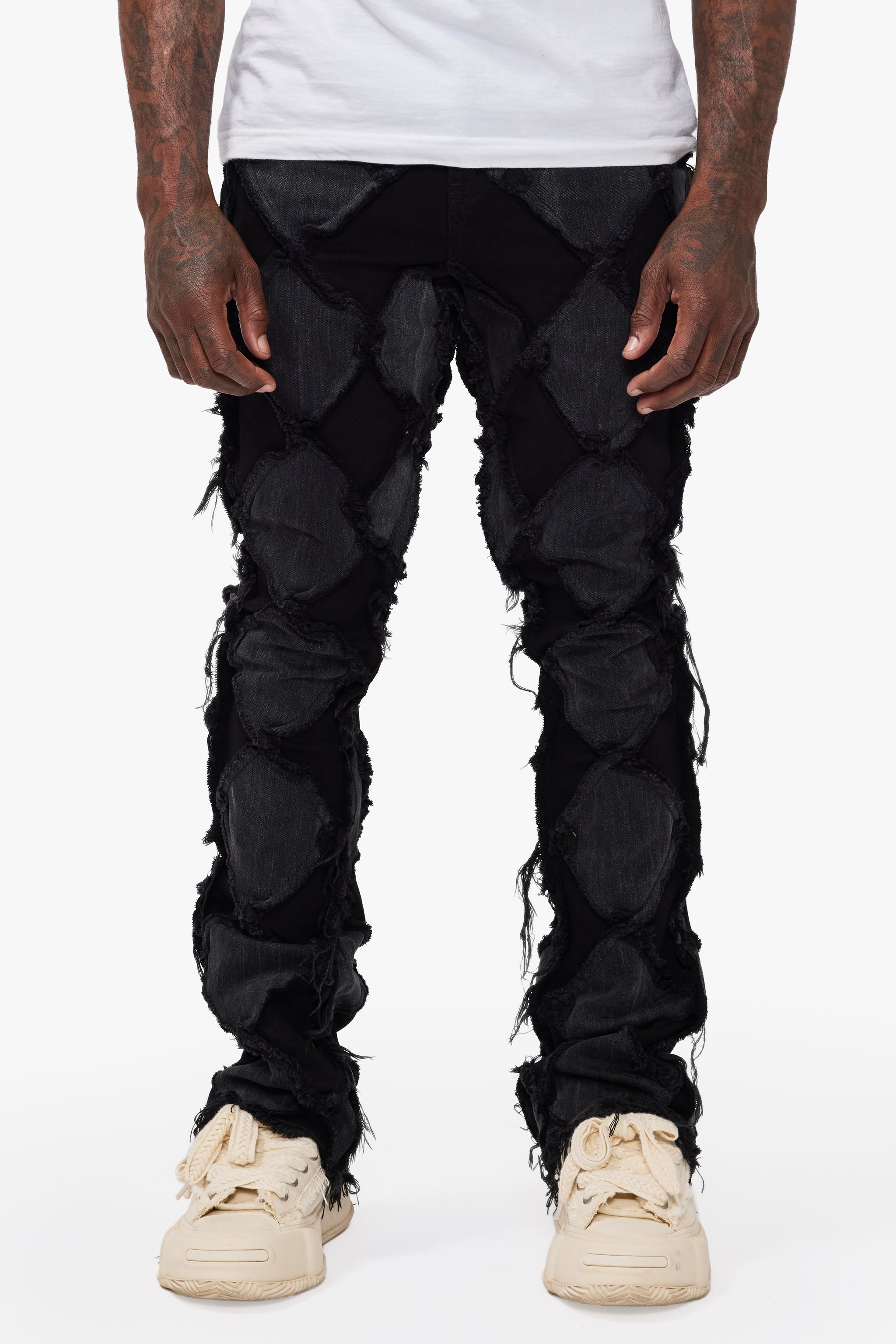 Pocket Black Grey Stacked Jeans