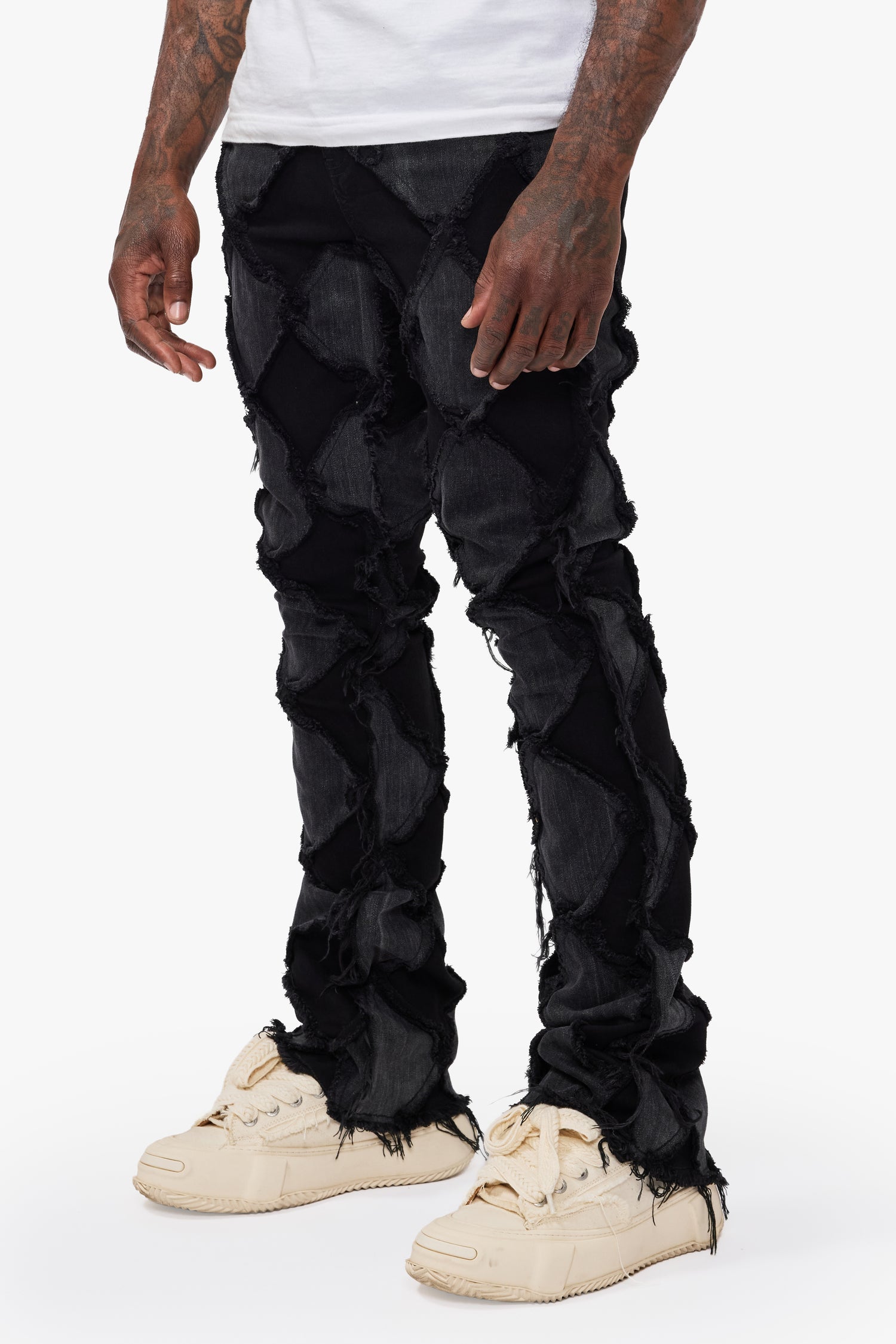 Pocket Black Grey Stacked Jeans