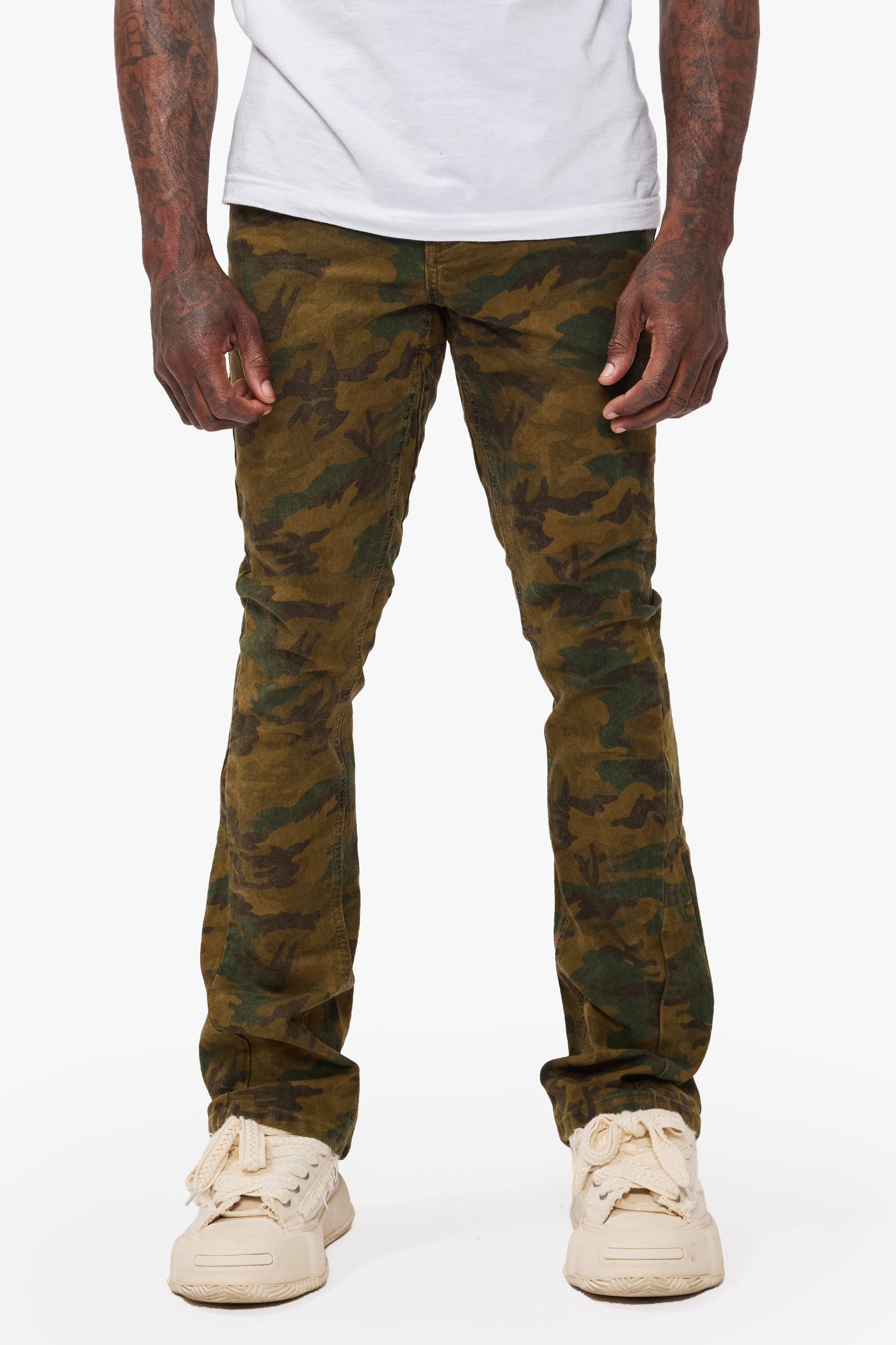 Hazard Dark Foilage Green Stacked Jeans