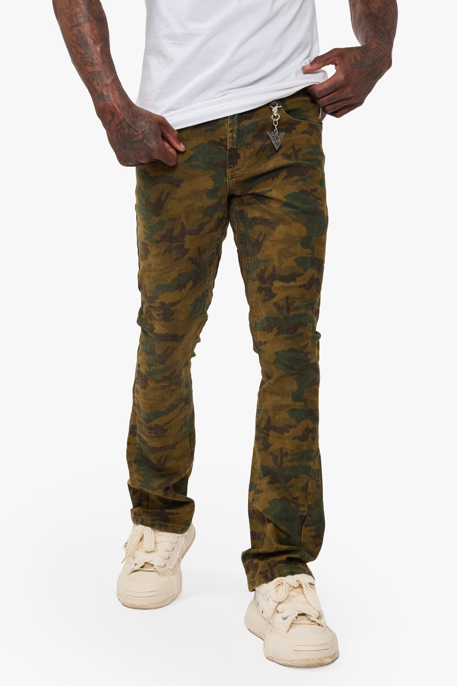 Hazard Dark Foilage Green Stacked Jeans