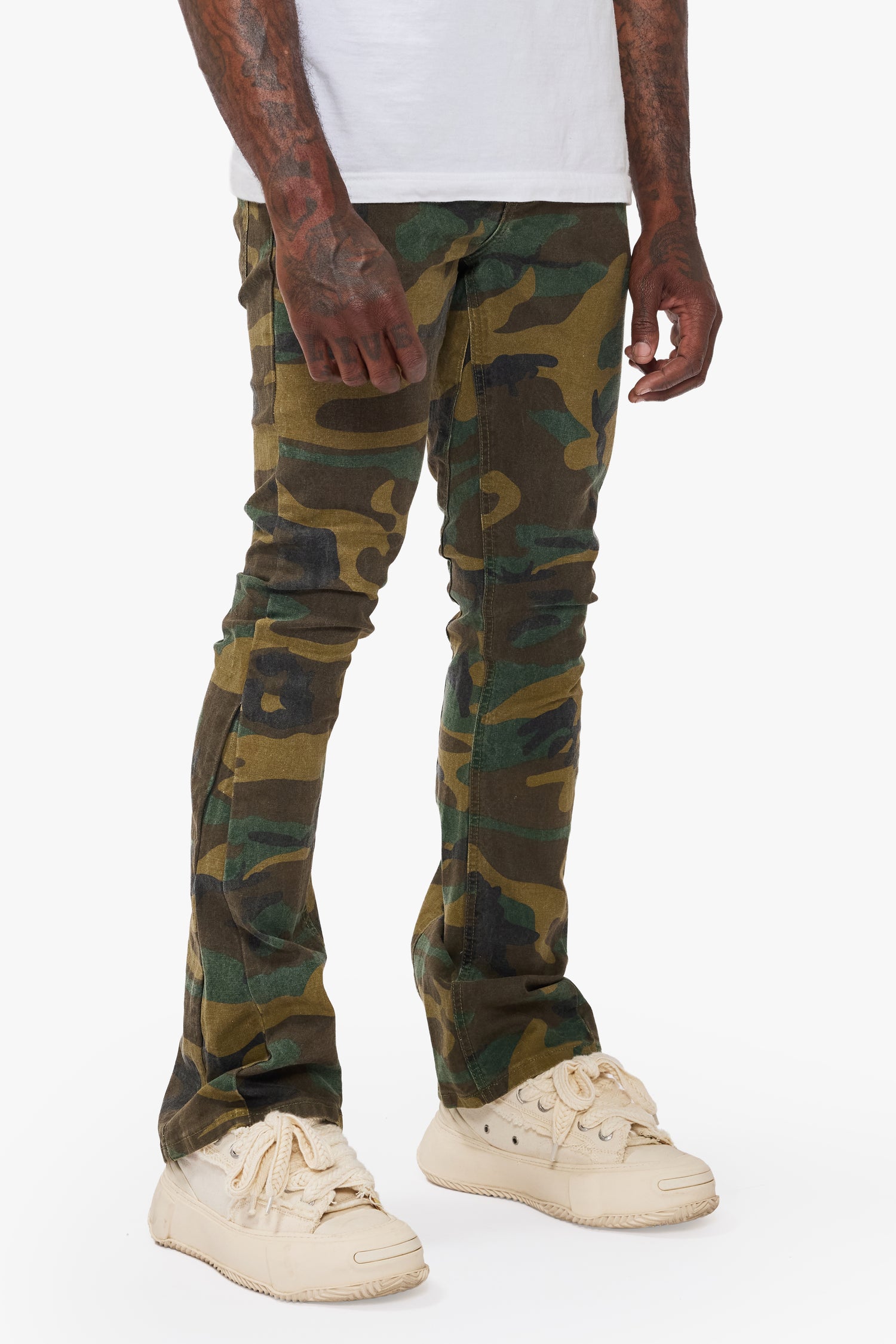 Hazard Foilage Green Stacked Jeans