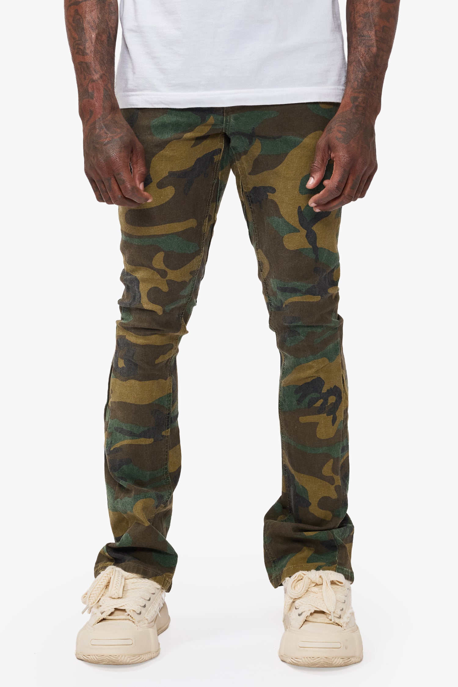 Hazard Foilage Green Stacked Jeans