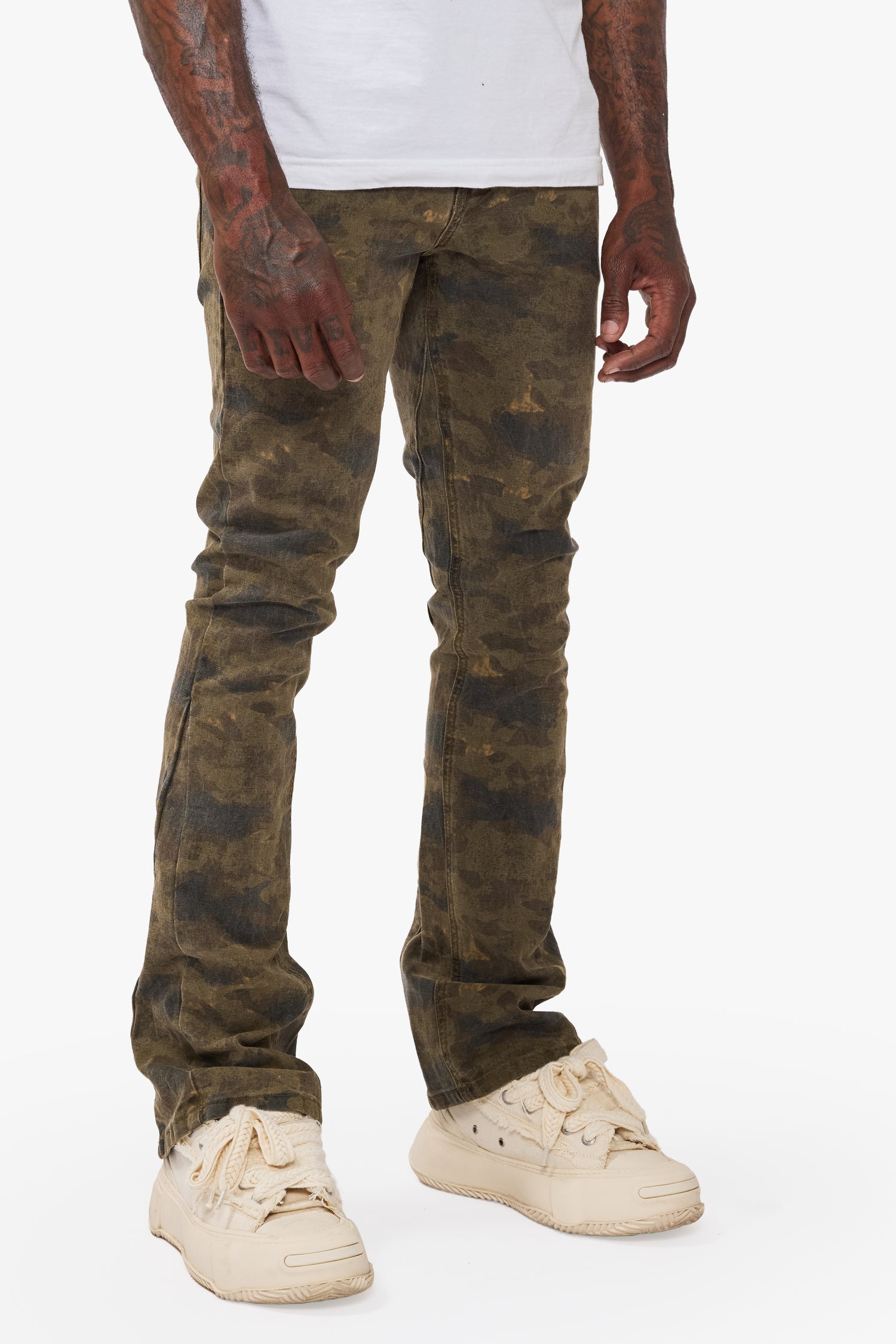 Hazard Moss Green Stacked Jeans