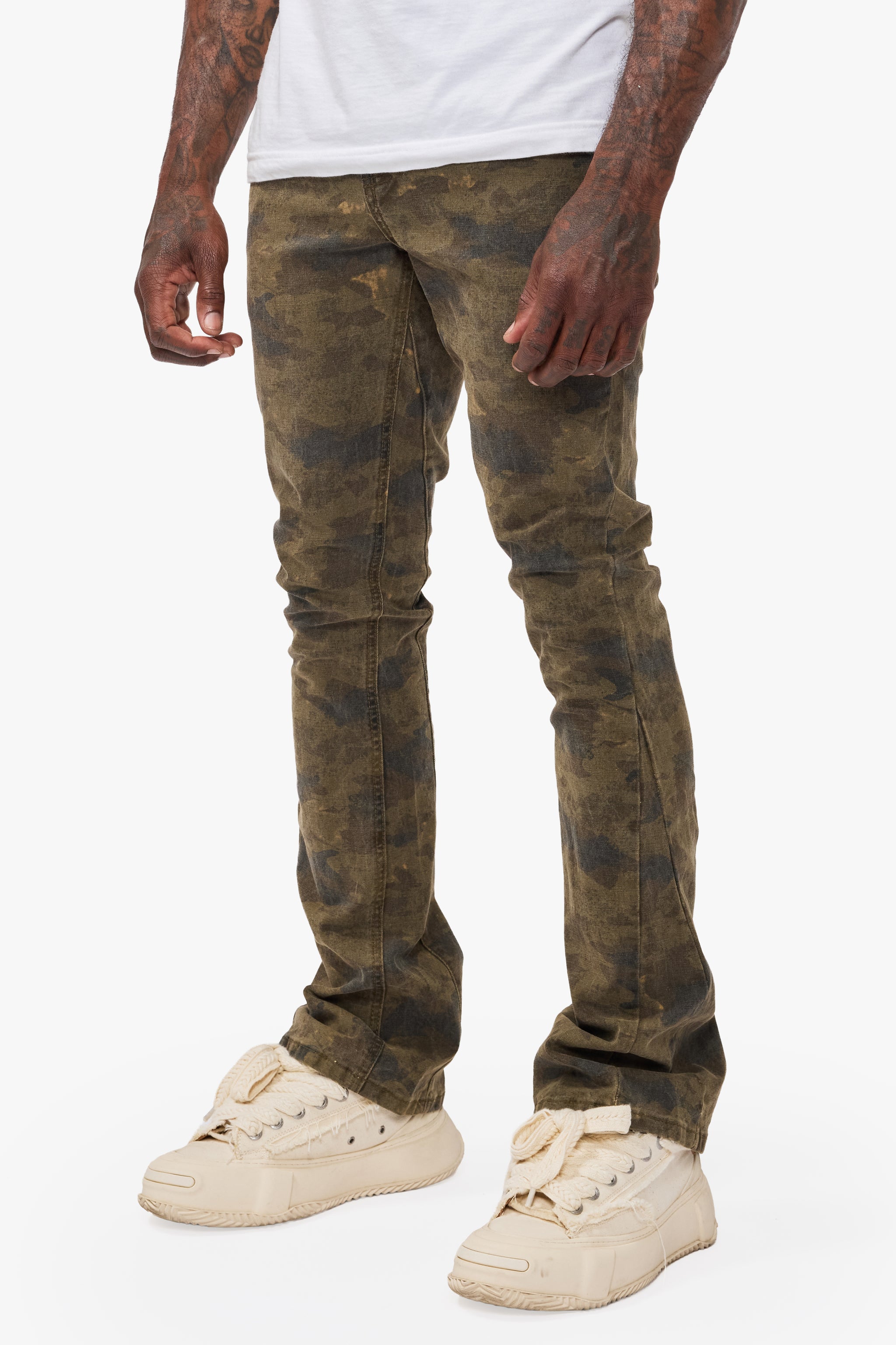Hazard Moss Green Stacked Jeans