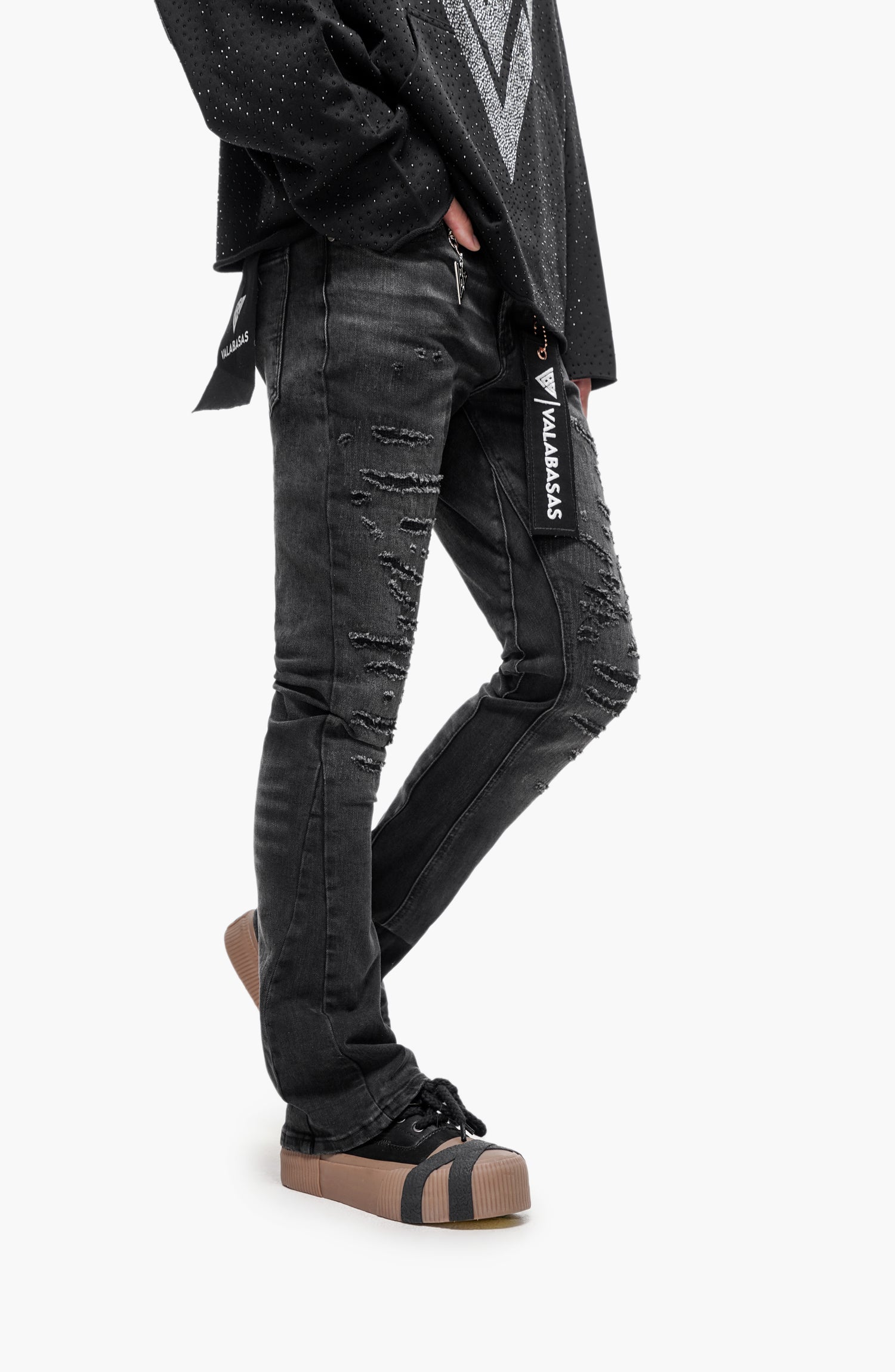 Sabotage Black Washed Stacked Jeans