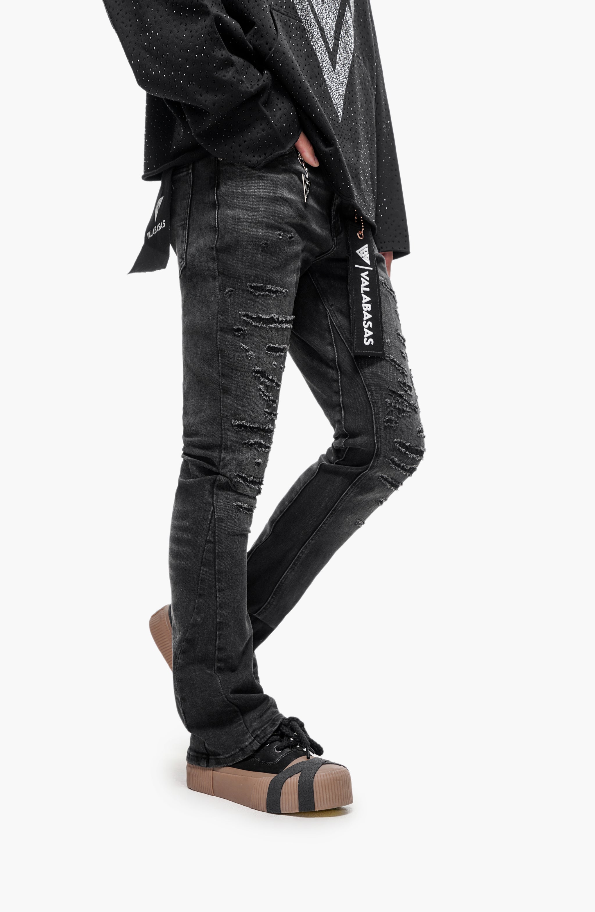 Sabotage Black Washed Stacked Jeans