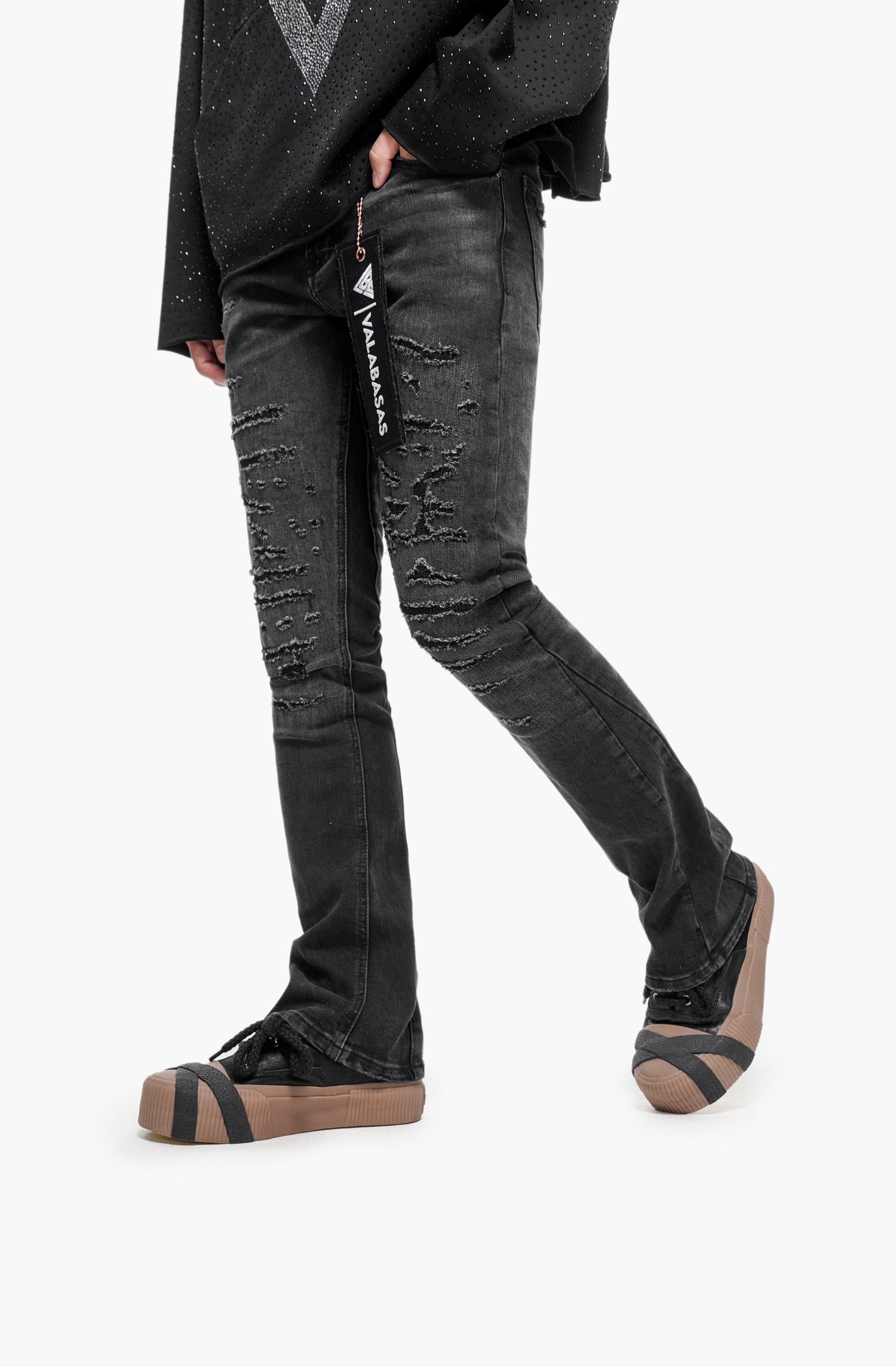 Sabotage Black Washed Stacked Jeans