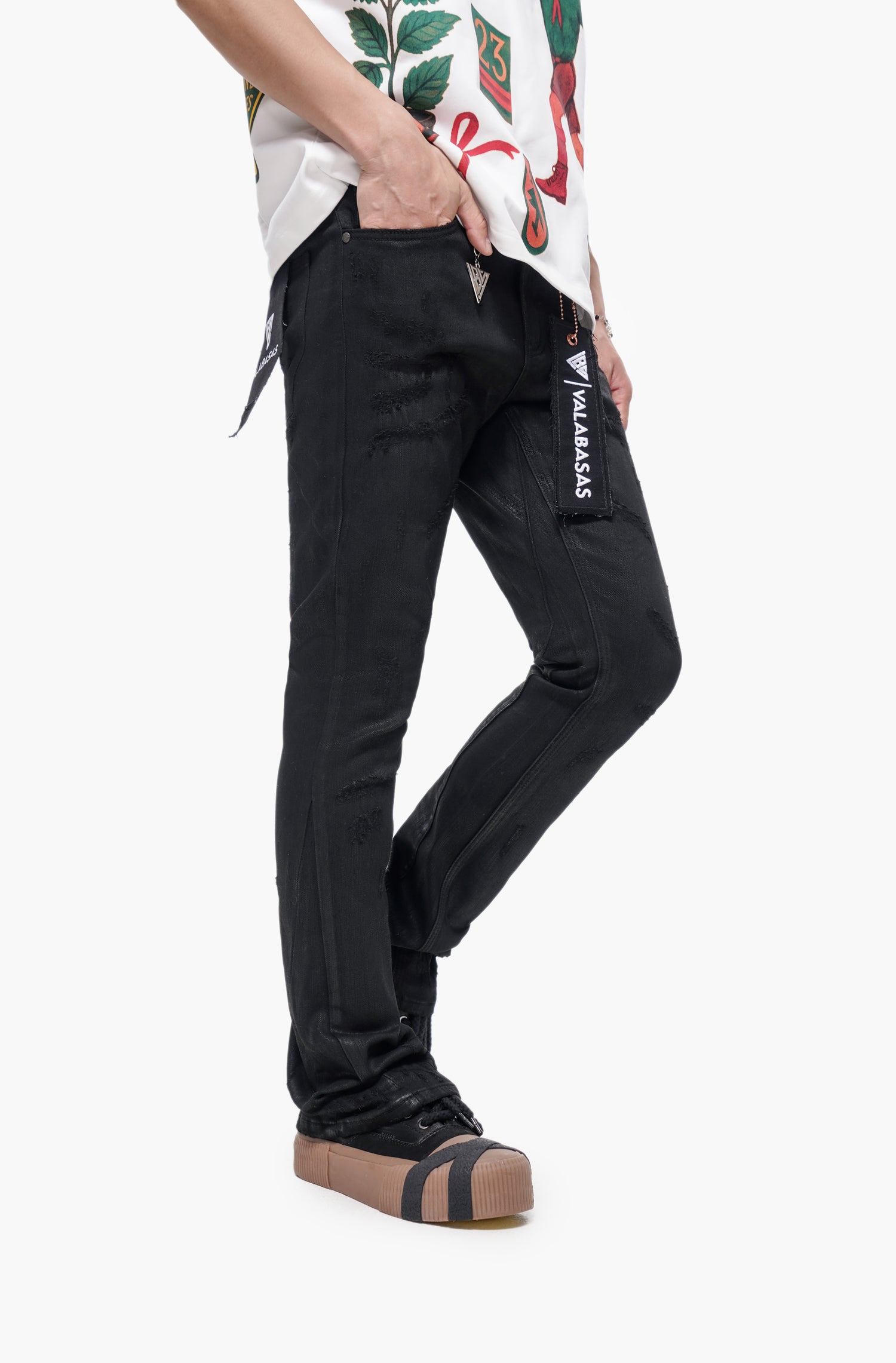 Wired Black Waxed Stacked Jeans