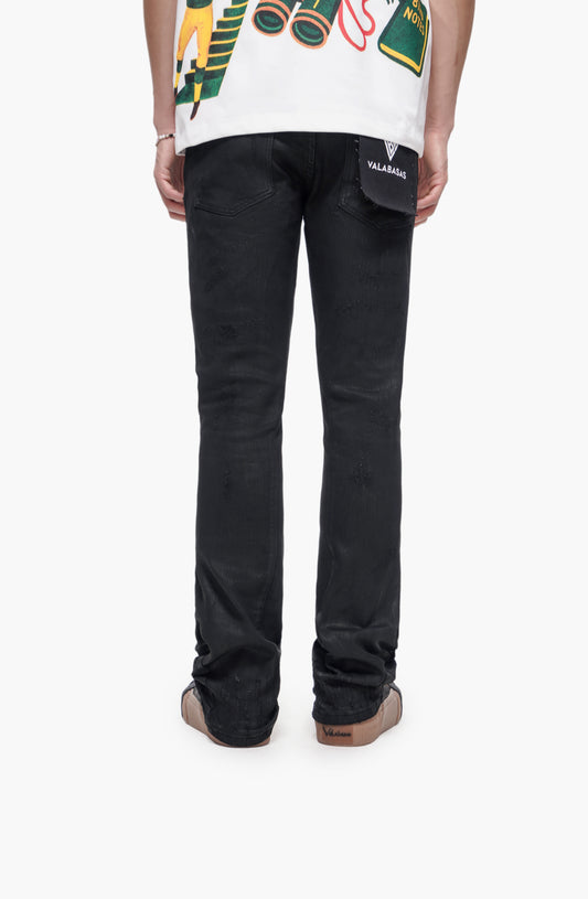 Wired Black Waxed Stacked Jeans
