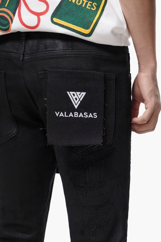 Wired Black Waxed Stacked Jeans