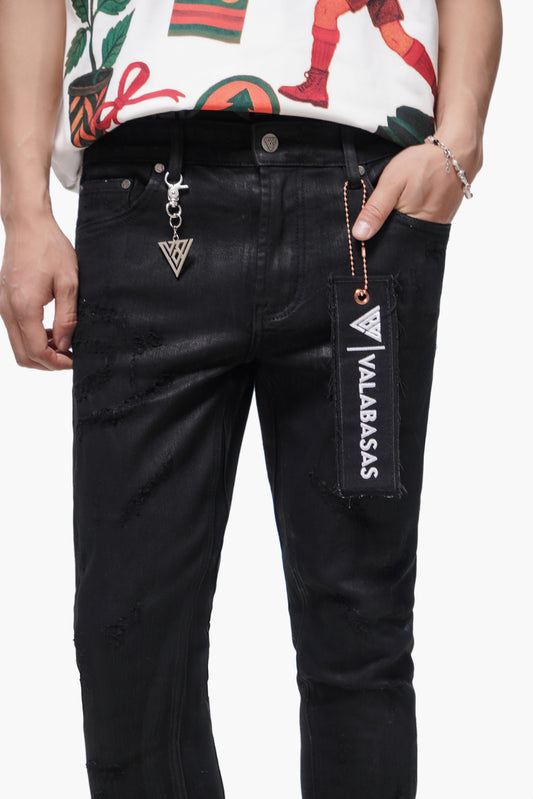Wired Black Waxed Stacked Jeans