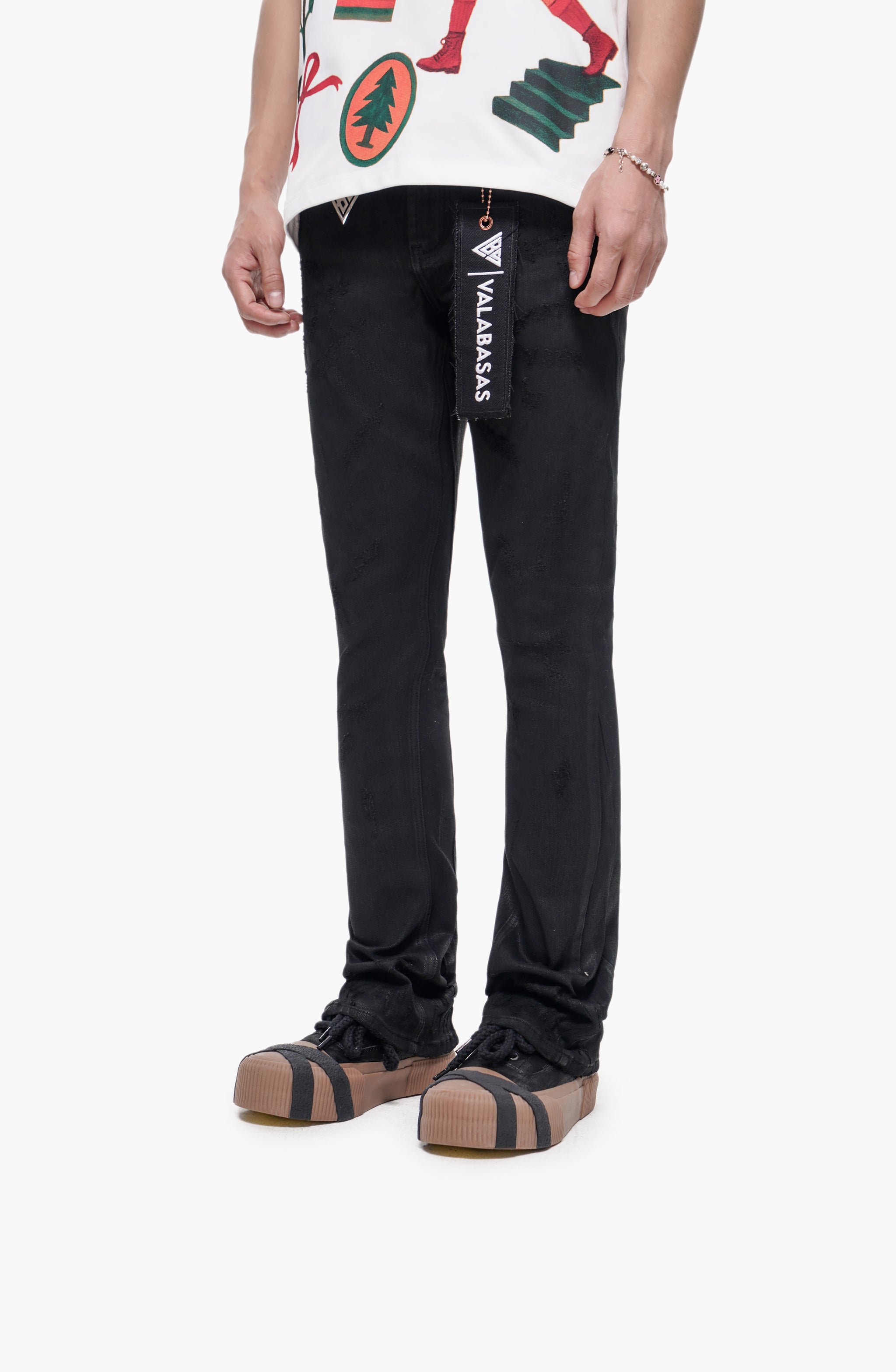 Wired Black Waxed Stacked Jeans