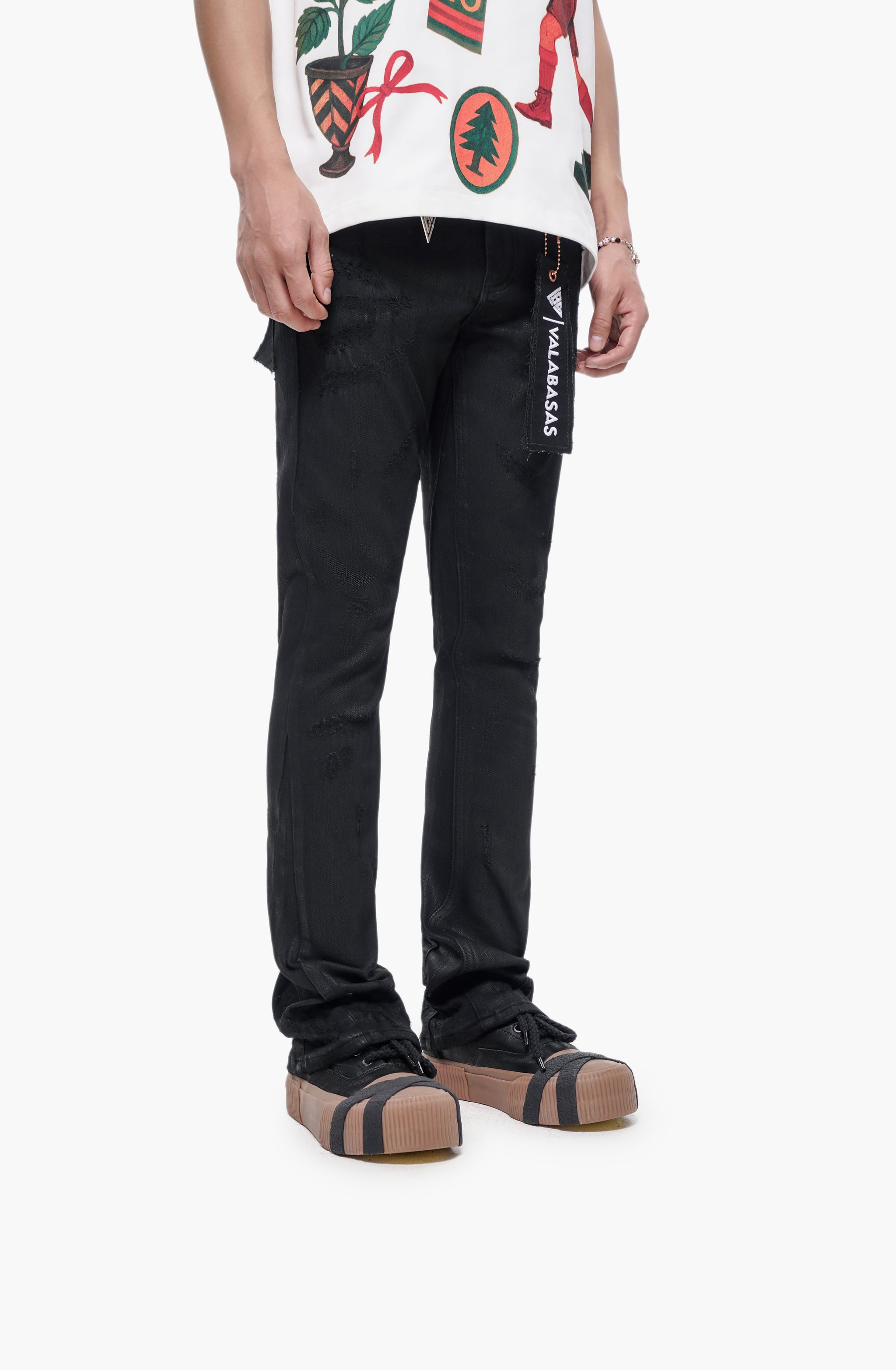 Wired Black Waxed Stacked Jeans