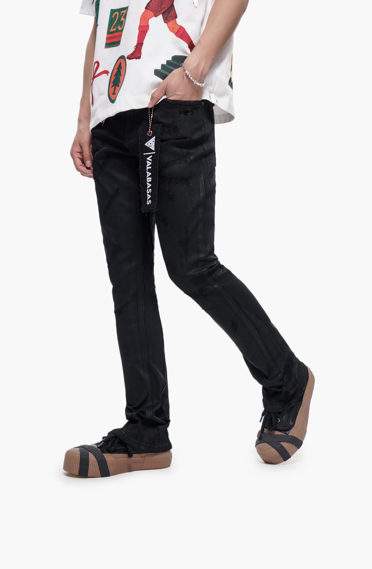 Wired Black Waxed Stacked Jeans