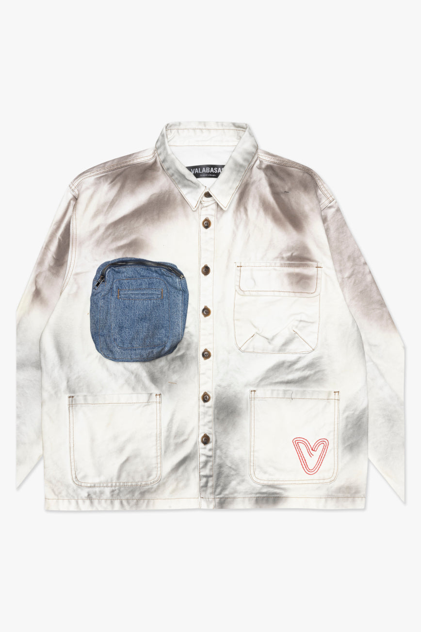 "POKTEK" DIRTY WHITE BUTTON DOWN