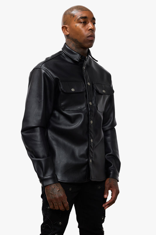 Mr.Button Down Black Leather