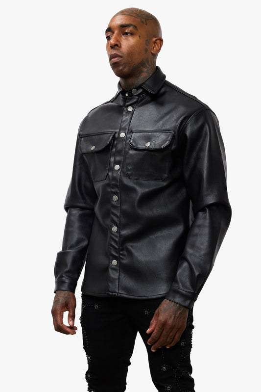 Mr.Button Down Black Leather