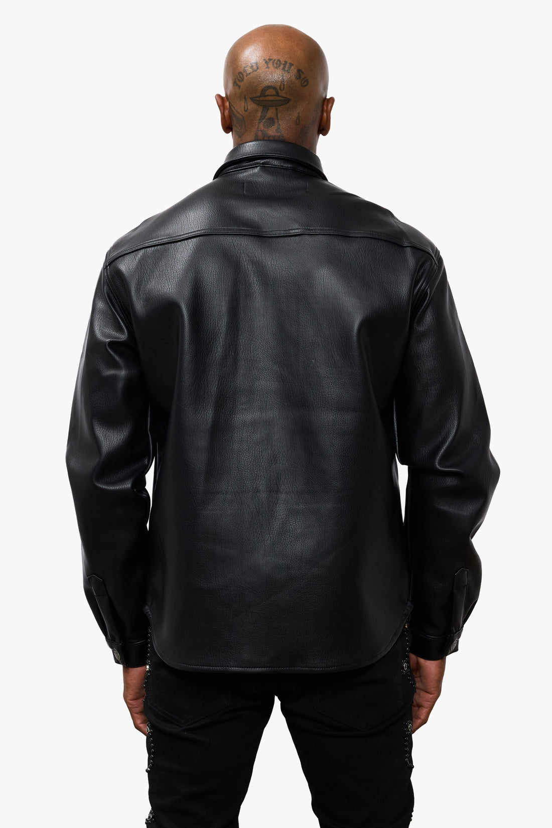 Mr.Button Down Black Leather