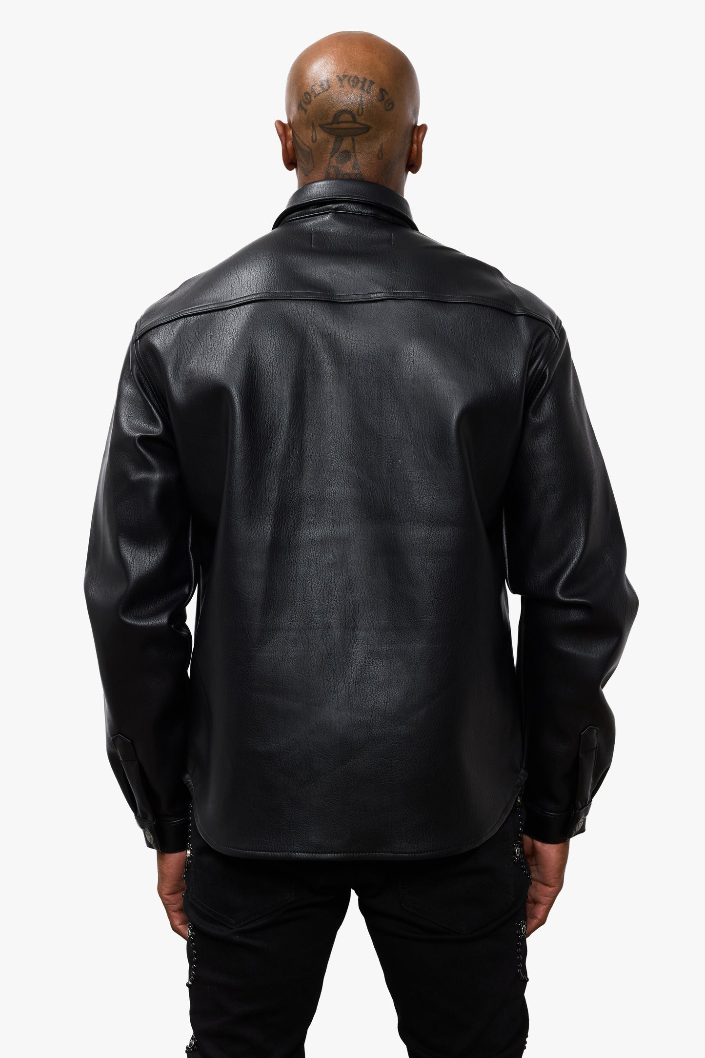Mr.Button Down Black Leather