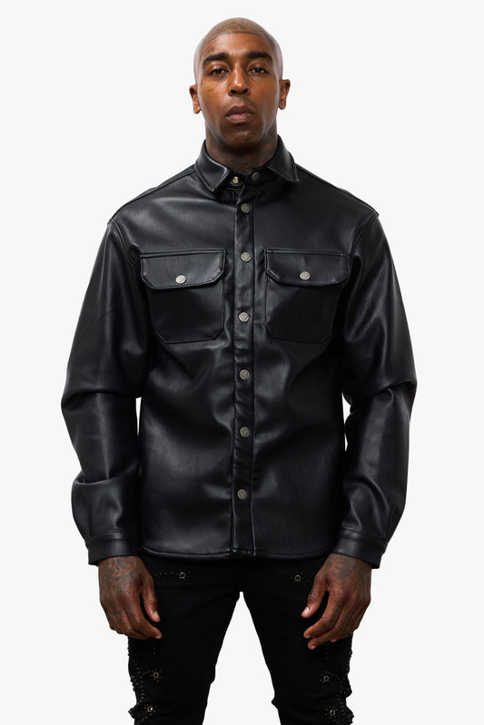 Mr.Button Down Black Leather
