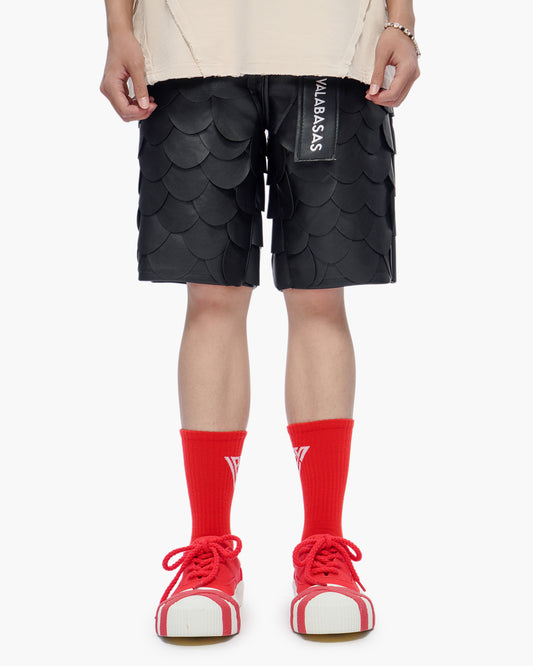 Dragon Scales Leather Shorts Black