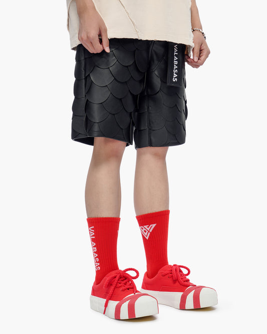 Dragon Scales Leather Shorts Black