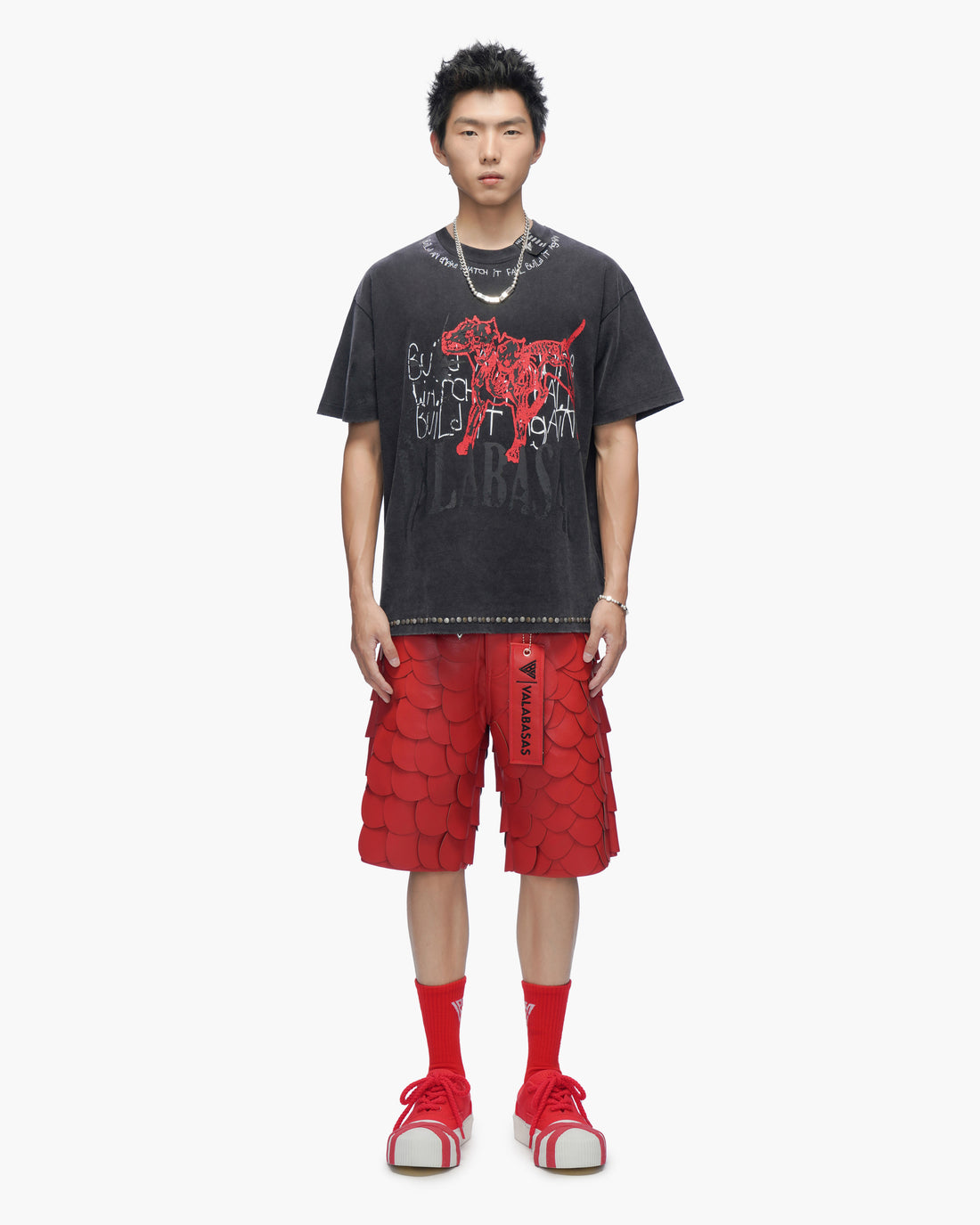 Dragon Scales Leather Shorts Red